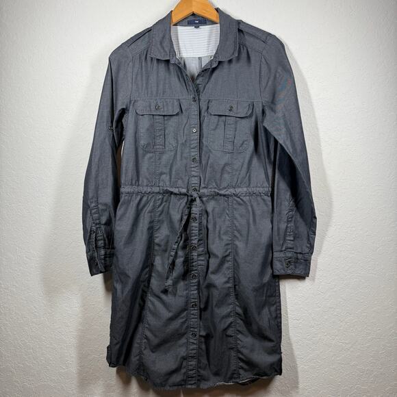 Women's Gap Black Chambray Shirtdress Button Front Tie Waist Dress Size M - Picture 2 of 9